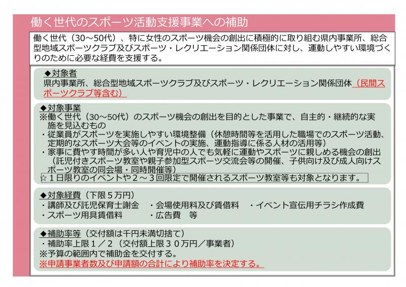 令和5年度働く世代のスポーツ活動支援事業費補助金の2次募集について